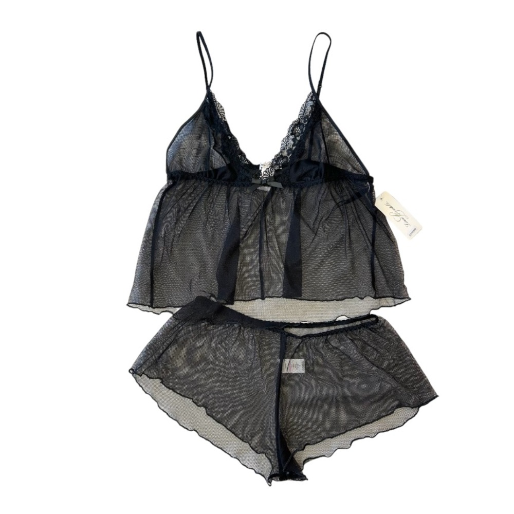 NWT Linea Donatella Sheer Lace Cami & Shorts Lingerie Pajama Set